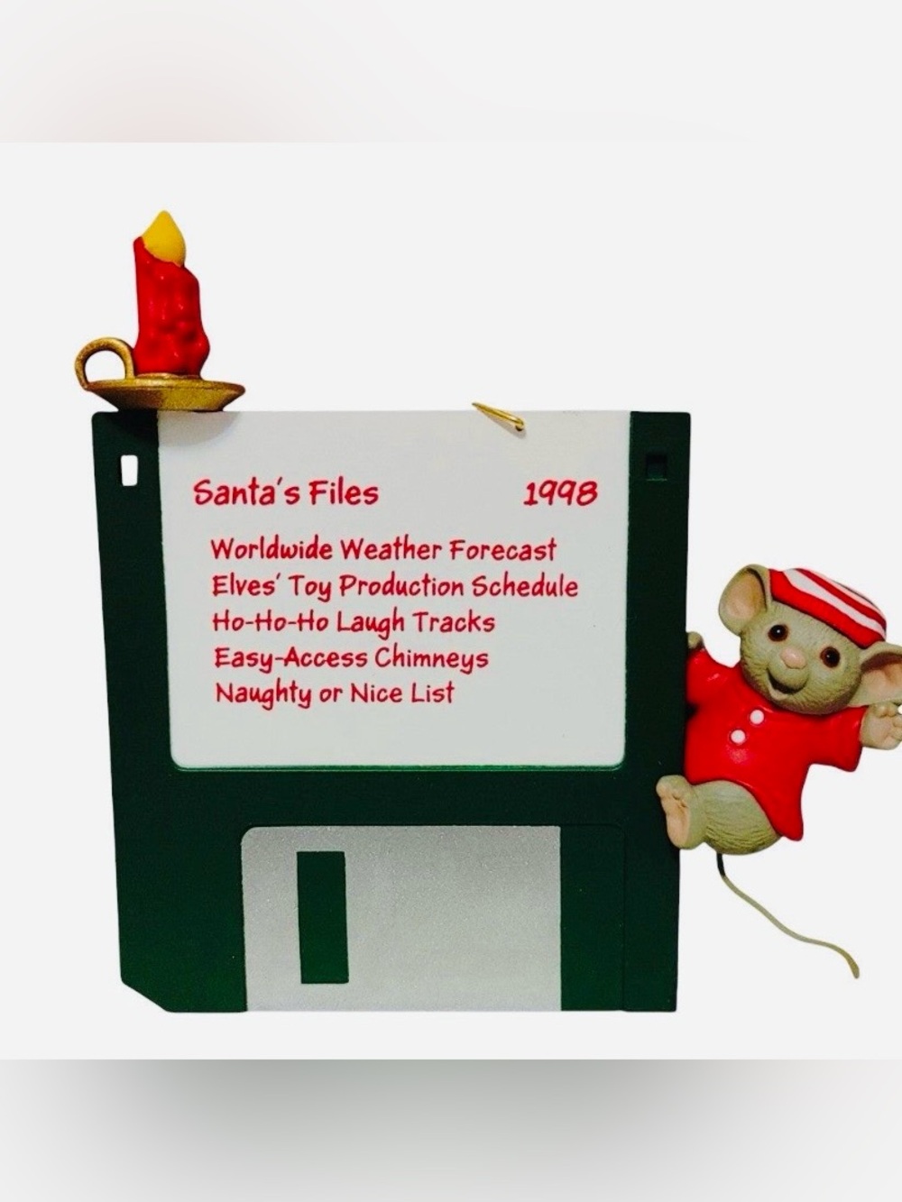 1998 Checking Santa’s Files Hallmark Green and Red 'Santa's Files' Floppy Disk